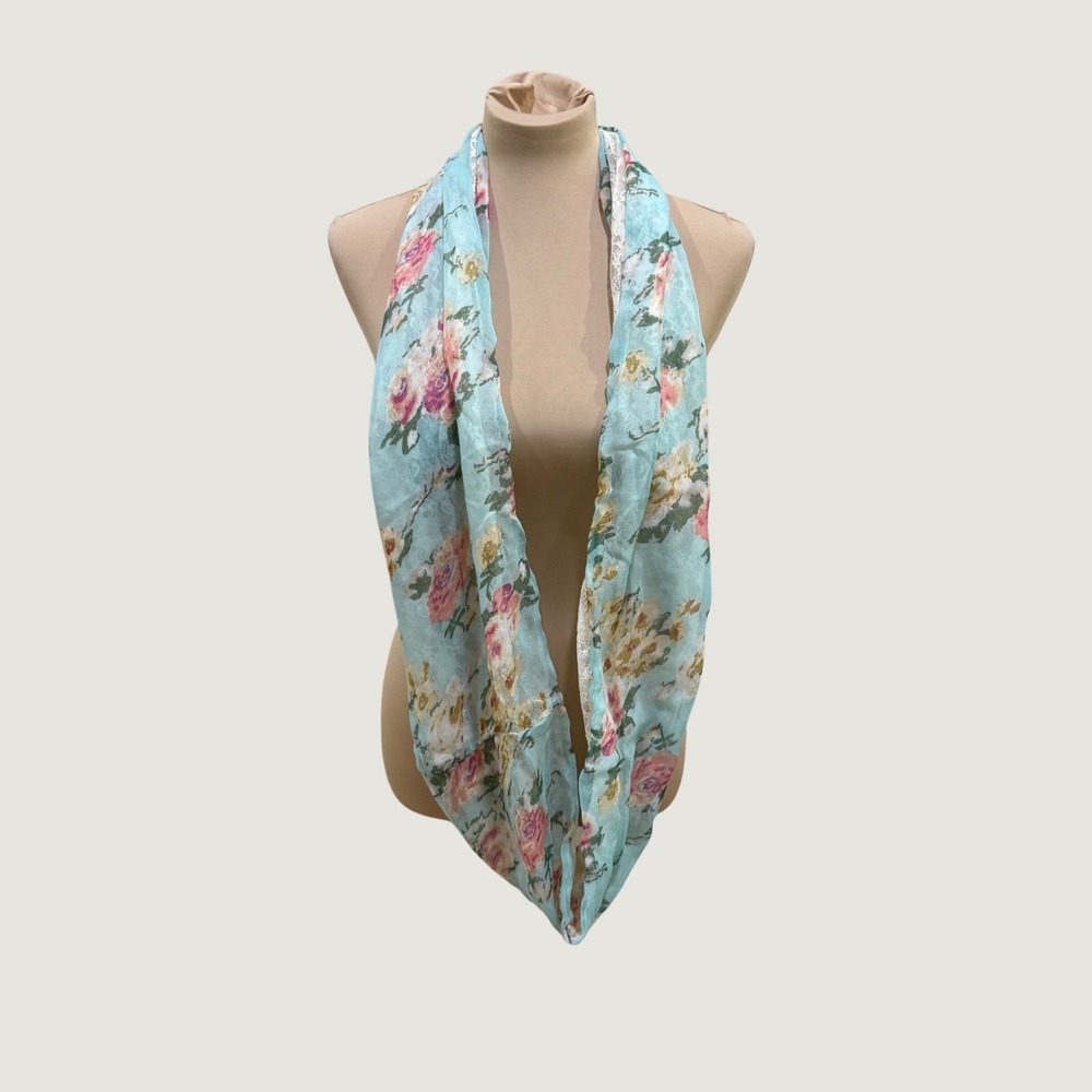 Rikka Infinity Scarf Blue Floral Lace Cottagecore Boho OS